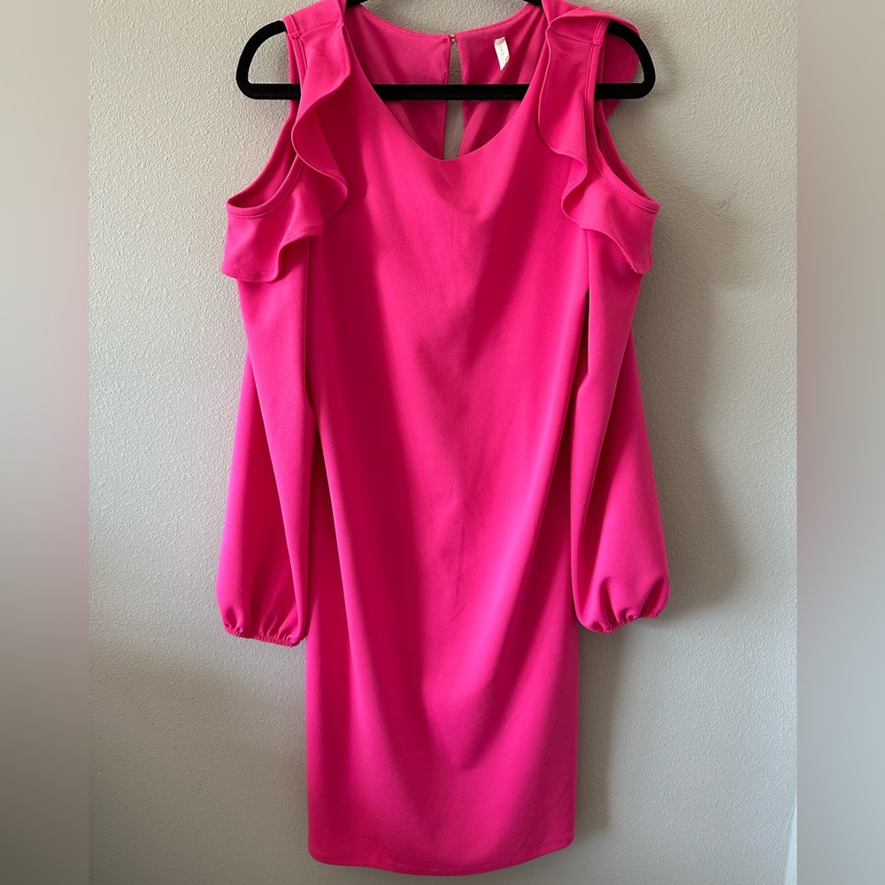 Cold shoulder maternity dress, hot pink